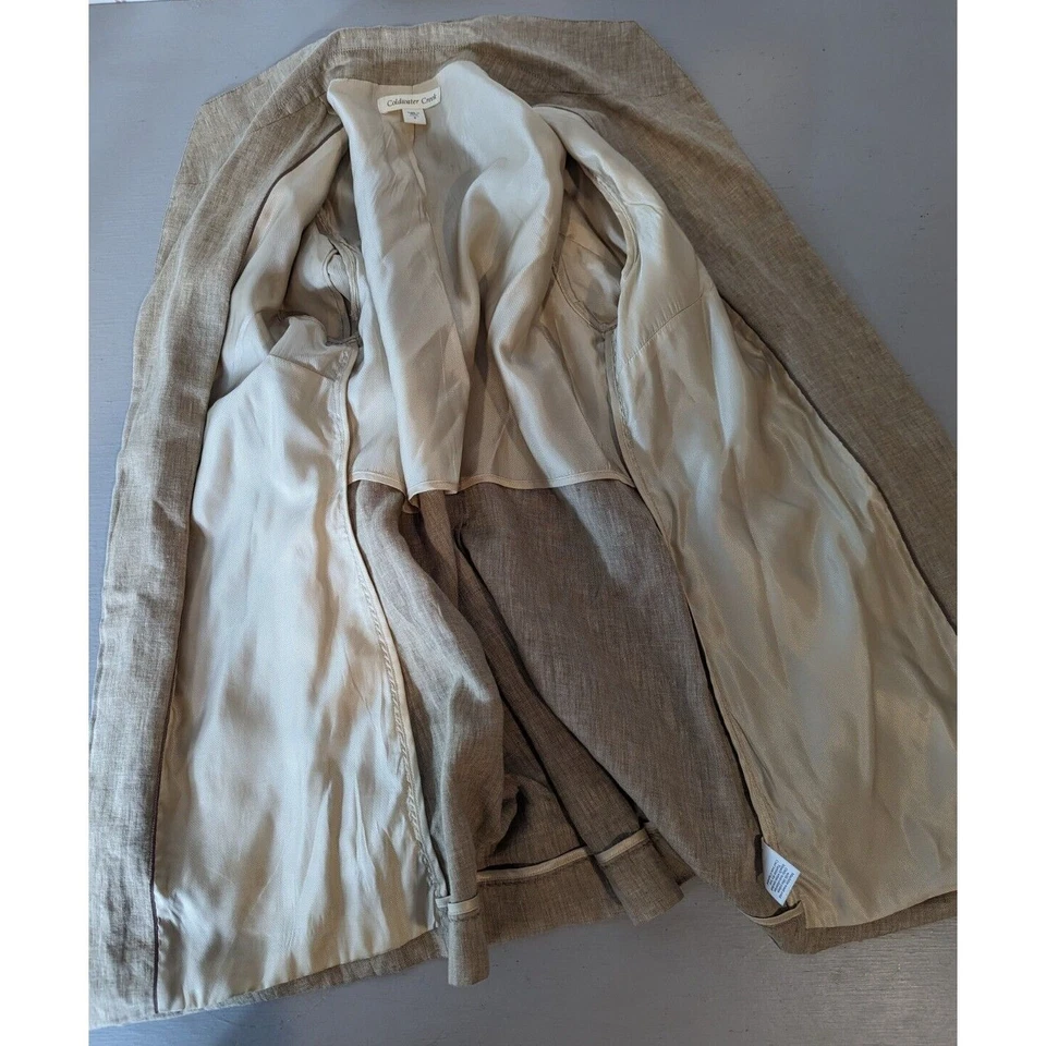 Chaqueta Cárdigan Coldwater Creek Mujer Lino Beige Bordado Ventilado Boho Talla 4 Foto 3 de 4