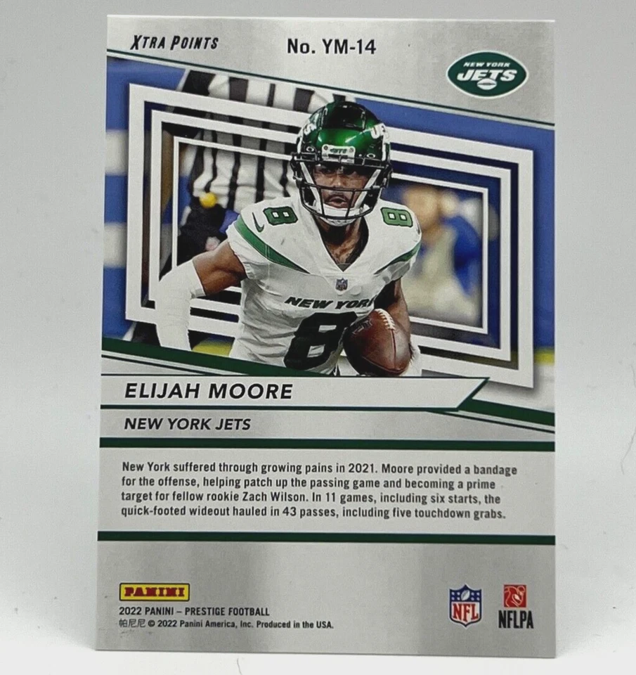 2022 Panini Prestige Football ELIJAH MOORE Youth Movement PINK Parallel /50 Jets - Image 2 of 2