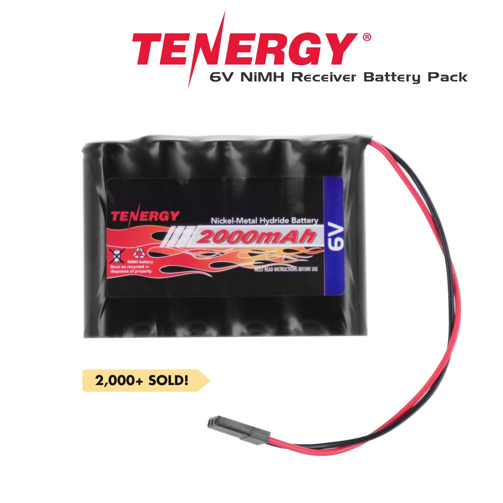 Tenergy NiMH Receiver RX Rechargeable Battery Pack 6V 2000mA