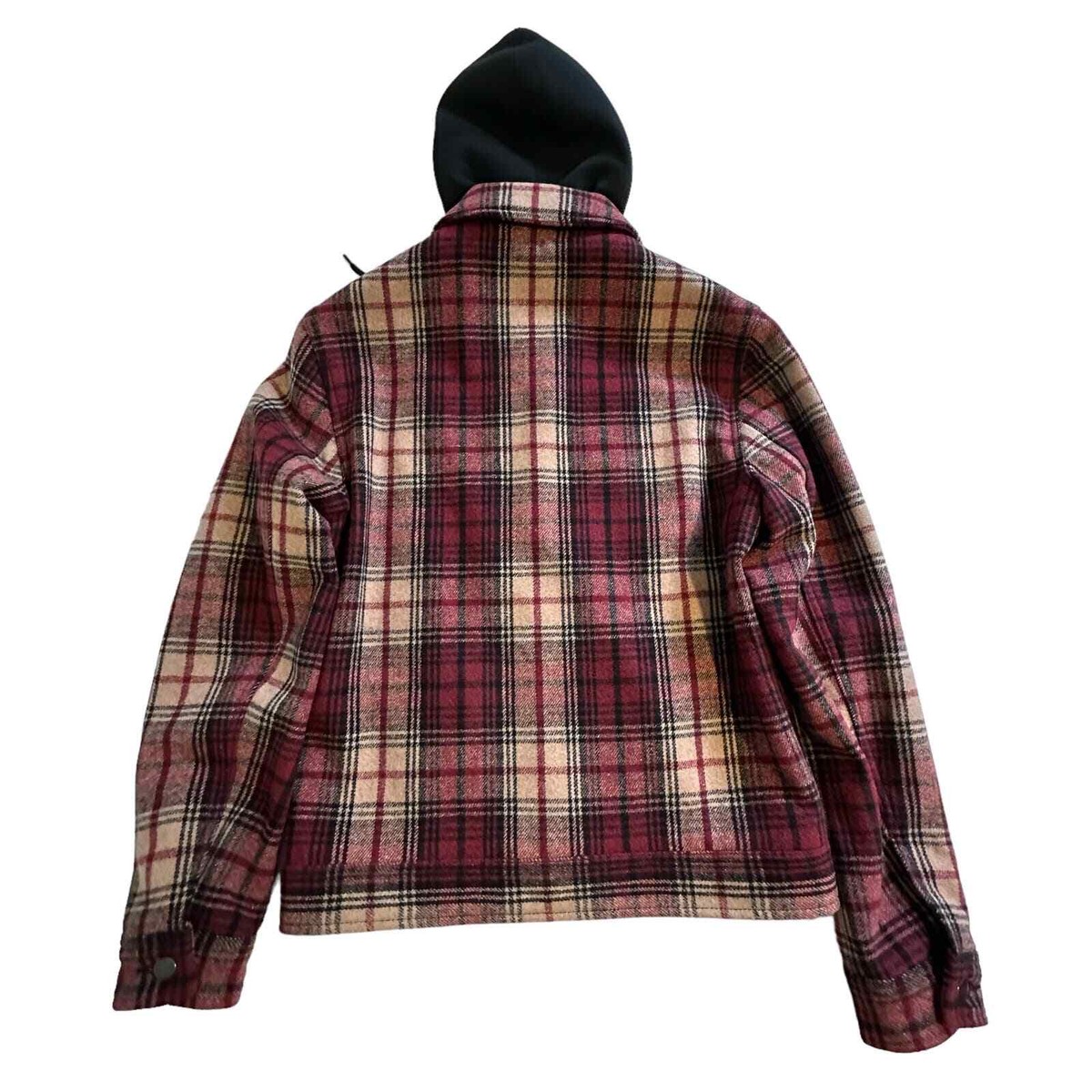 NWT Sun + Stone Hooded Wool Blend Plaid Trucker Jacket Small | eBay