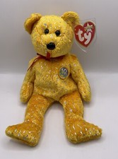 TY Beanie Baby DECADE the Yellow 10 Year Anniversary Bear - Tag In Protector