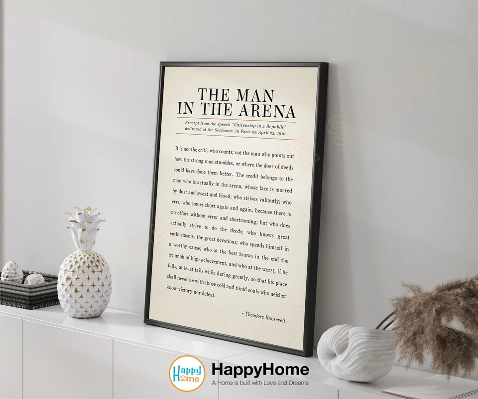 Arte de pared El hombre en la arena Theodore Roosevelt citas signo motivacional -P768 Foto 2 de 4