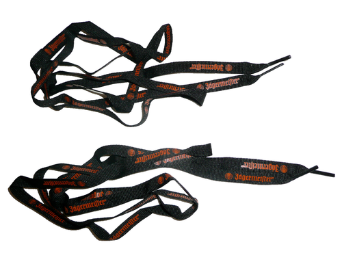 Jagermeister Shoe Laces - Black with Orange Writing - Jager Shoelaces 1 Pair - Picture 1 of 6