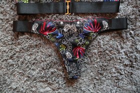 Bordelle Botanica Soft Triangle Bra and Thong SET Multi Floral Large L NWOT AW21