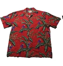 NEW Paradise Found Hawaiian Shirt Mens M Magnum PI Red Parrots Vintage