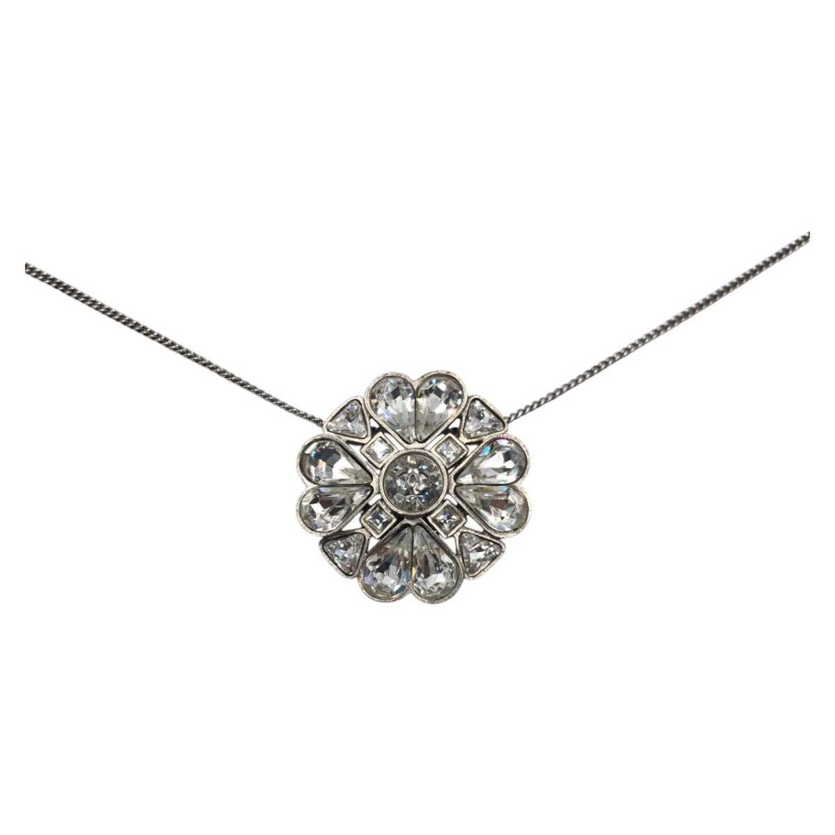 Chanel Clover Coco Mark Necklace Pendant Women Silver One Size