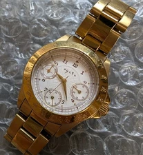 agete Gold Triple Calendar Watch with Gold　NEW battery working JAPAN