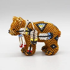 NATIVE AMERICAN BEADWORK-BEADED BROWN BEAR by DENISE & FARON GCHACHU-ZUNI
