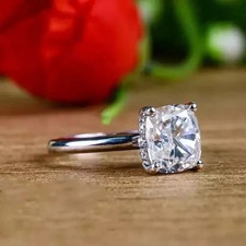 3Ct Cushion Cut Moissanite Women's Halo Engagement Ring 14K White Gold Plated