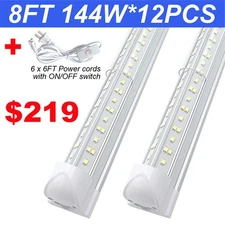 12 Pack 8 Foot Led Shop Lights 8FT Led Tube Light 144W T8 Integrated 8' Fixtures