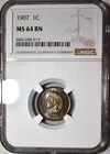NGC MS-64 BN 1907 Indian Head Cent, Attractively Toned w/ Reverse Red.