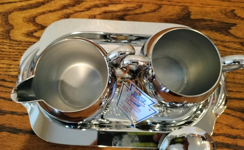 Juego de 3 azucareros y crema Keystoneware vintage con bandeja cromada Foto 2 de 4