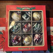 SET OF 9 CHRISTOPHER RADKO LARGE SHINY BRITE GLASS CHRISTMAS ORNAMENTS IN BOX