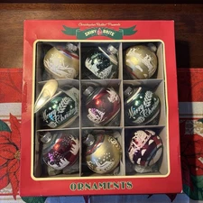 SET OF 9 CHRISTOPHER RADKO LARGE SHINY BRITE GLASS CHRISTMAS ORNAMENTS IN BOX