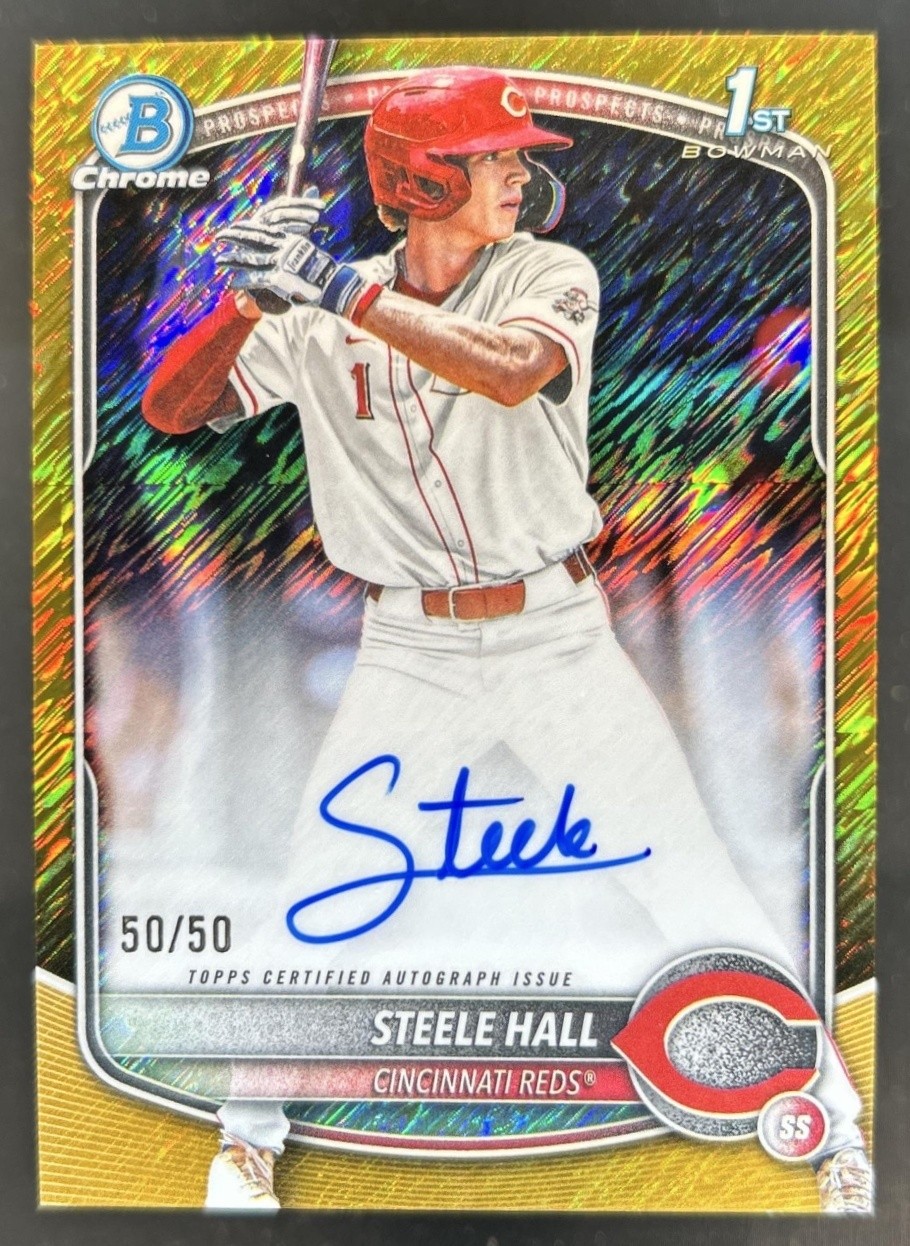 2025 Bowman Draft Steele Hall Chrome Auto Gold Shimmer Refractor 1st #/50 Reds