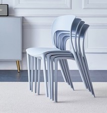 Dining Chairs, Set 4 Stackable Plastic Chairs, Modern Light Grey Kitchen Chairs