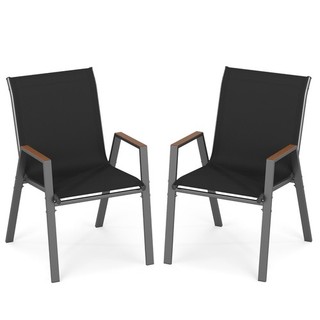 Stackable Patio Chairs Set of 2 Outdoor Breathable Fabric Dining Chairs