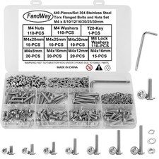 M4 Torx Bolts and Nuts Set,Flanged Button Head Machine Screws,304 Stainless Stee
