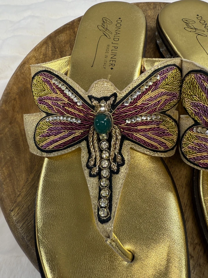 Donald J Pliner Zapatos Mujer Talla 8 Libélula Cuentas Sandalias Adornadas Italia Foto 4 de 4