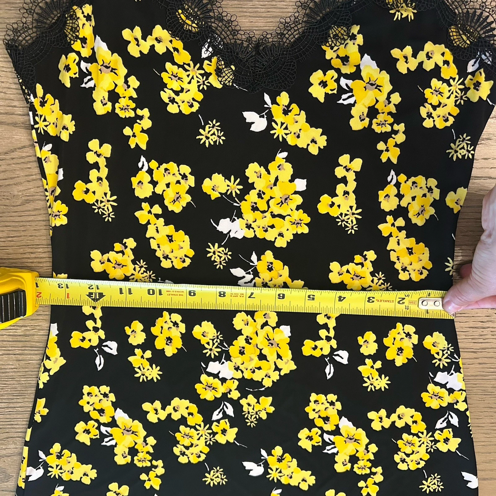Abito Midi Michael Kors Taglia Glam Fleur Nero Giallo $175 Camper Nuovo con etichette Taglia XS