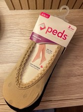 Peds Ultra Low Liner socks 3 pair women  s beige black New sz 5/10