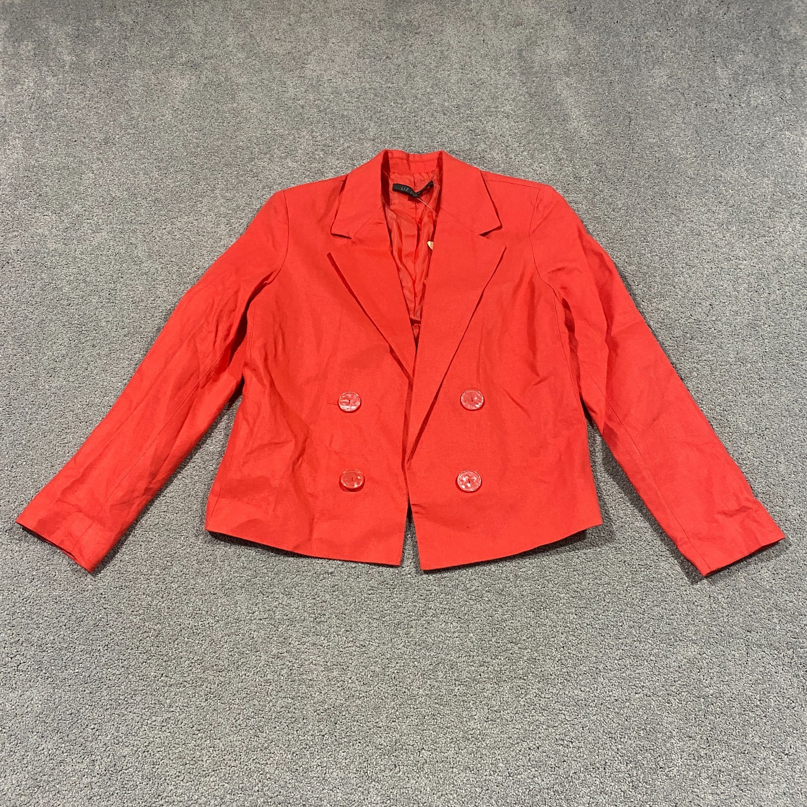 Liz Jordan Linen Blend Cropped Jacket Blazer Size 8 Red Herringbone Lined Office thumbnail 2