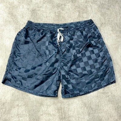 Vintage 100% Nylon Checkered Soccer Shorts 5'' Mesh Lined Navy Blue Dazzle Mens L