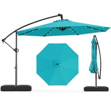 10 FT Solar Offset Hanging Umbrella Patio Cantilever Umbrella w/ 32 LED Lights