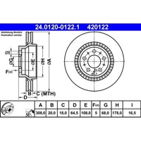 Bremsscheibe ATE 24.0120-0122.1 (2 Stk.) FüR Volvo Xc90 I