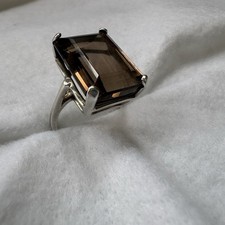 Sterling Silver Ring With Large Brown Smoky Quartz Stone Vintage