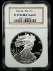 2004 W American Proof Silver Eagle NGC PF69 Ultra Cameo Brown Label #6634