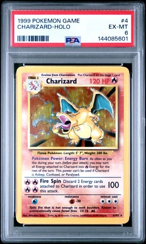 1999 POKEMON BASE SET UNLIMITED #4 CHARIZARD-HOLO PSA 6