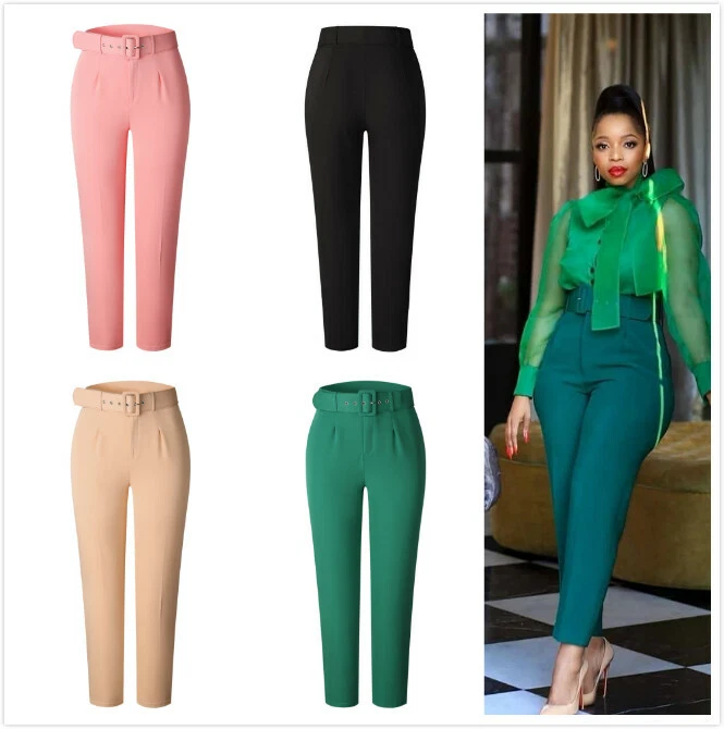 Women Work Pants High-waisted Trousers Cotton Blend Suit Trousers