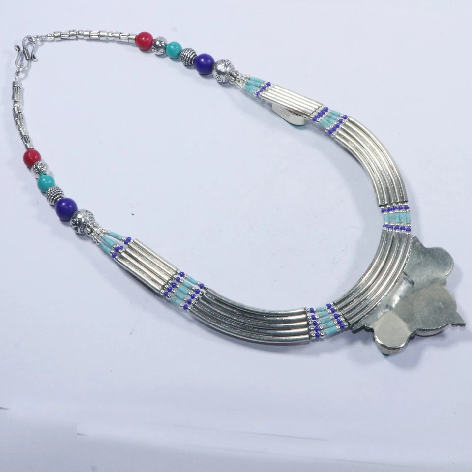 Colar de joias tribal tibetano turquesa genuíno feito à mão tamanho 20" N17 - Imagem 3 de 4
