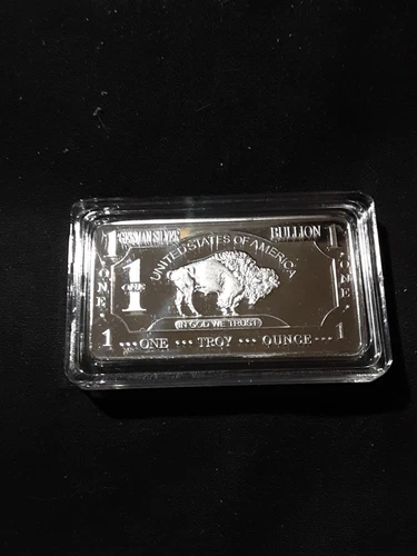 1 Oz German Silver Buffalo Bar  In Case  Low Reserve