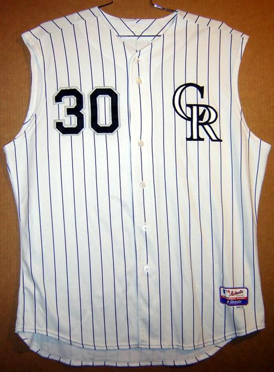 COLORADO ROCKIES GLENALLEN HILL WHITE PINSTRIPE VEST STYLE GAME WORN MLB  JERSEY