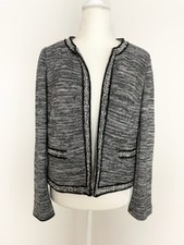 Talbots Petites Womens Blazer Jacket Top Size MP Black White Striped Lace Trim