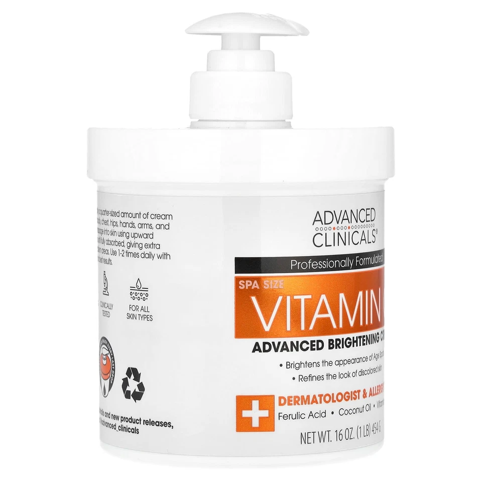 X15 Advanced Clinicals, Vitamin C, Advanced Brightening Cream, 16 oz (454 g) 🔥 - Image 2 of 4