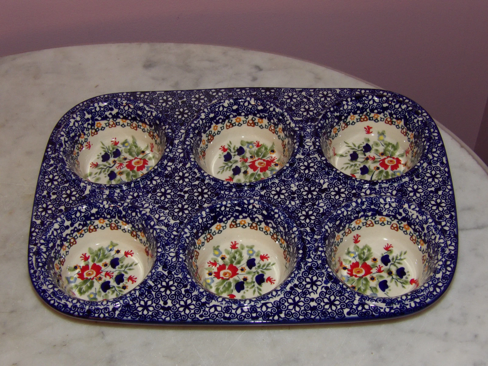 Polish Pottery Muffin Pan! UNIKAT Signature Exclusive Zoey Pattern!