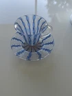 Vintage Murano White Latticino Blue Gold Ribbon Art Glass Handkerchief Teacup