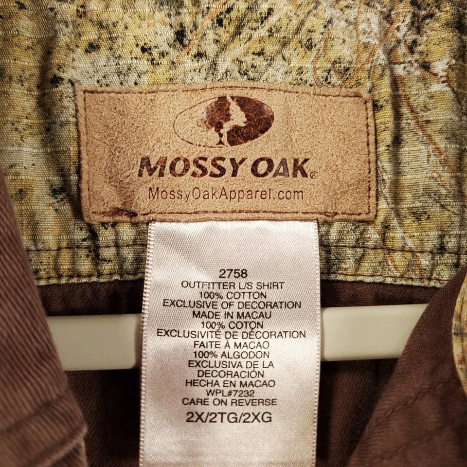 Mossy Oak Brush Camo Shirt Men 2X Hunting Ripstop Button Up Solid 2XL Camoflauge - Image 4 of 4