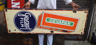 VINTAGE OLD PORCELAIN ENAMEL SIGN GEVAPAN GEVAERT CINEPHOTO FILM WOOD FRAME 1940