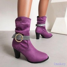 Womens Glitter Ankle Mid Calf Boots Casual Party Dress Occident Leisure Shoes SZ