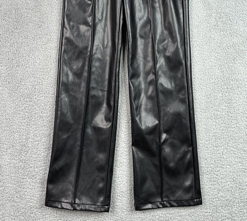 Nasty Gal Faux Leather Straight Leg Pants Size 8 Black High Rise Part Edgy NWT - Picture 4 of 12