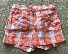 Jumping Beans Girls Pink Peach White Yellow Plaid 2 Pocket Shorts Size 4 EUC