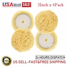 Polishing Pad Buffing Pads Kit 4PCS 3inch 100% Natural Wool Hook & Loop For Auto