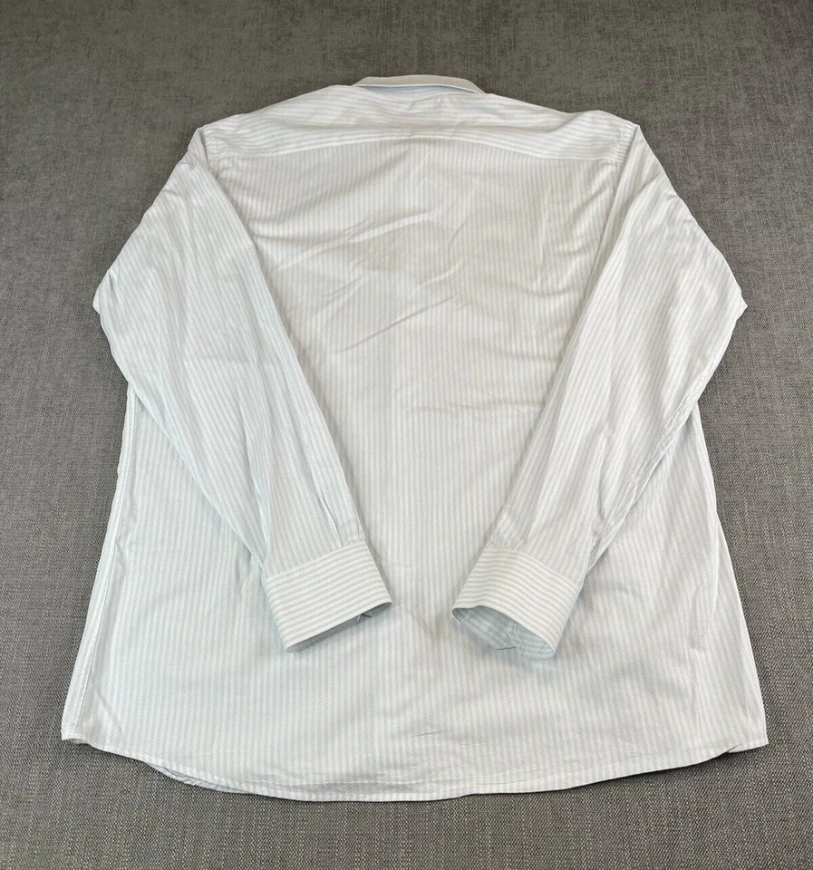 Camisa Axxess Para Hombre (2XL) Azul Blanco Rayas Algodón Manga Larga Vestido Abotonado Foto 3 de 4