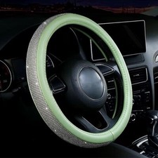 Rhinestone Crystal Steering Wheel Cover Pu-leather Green New