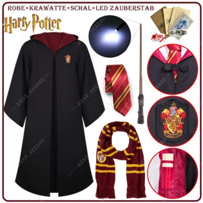 Harry Potter Kostüm Gryffindor Robe Cape Mantel Umhang Krawatte Schal Zauberstab