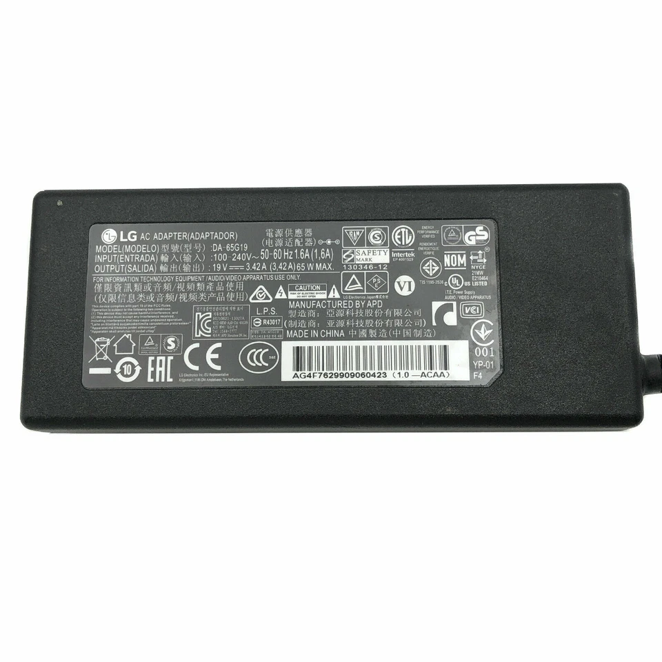 Adaptador de CA genuino LG 34UC79G 34UM68-P fuente de alimentación de monitor 65W OEM Foto 2 de 4